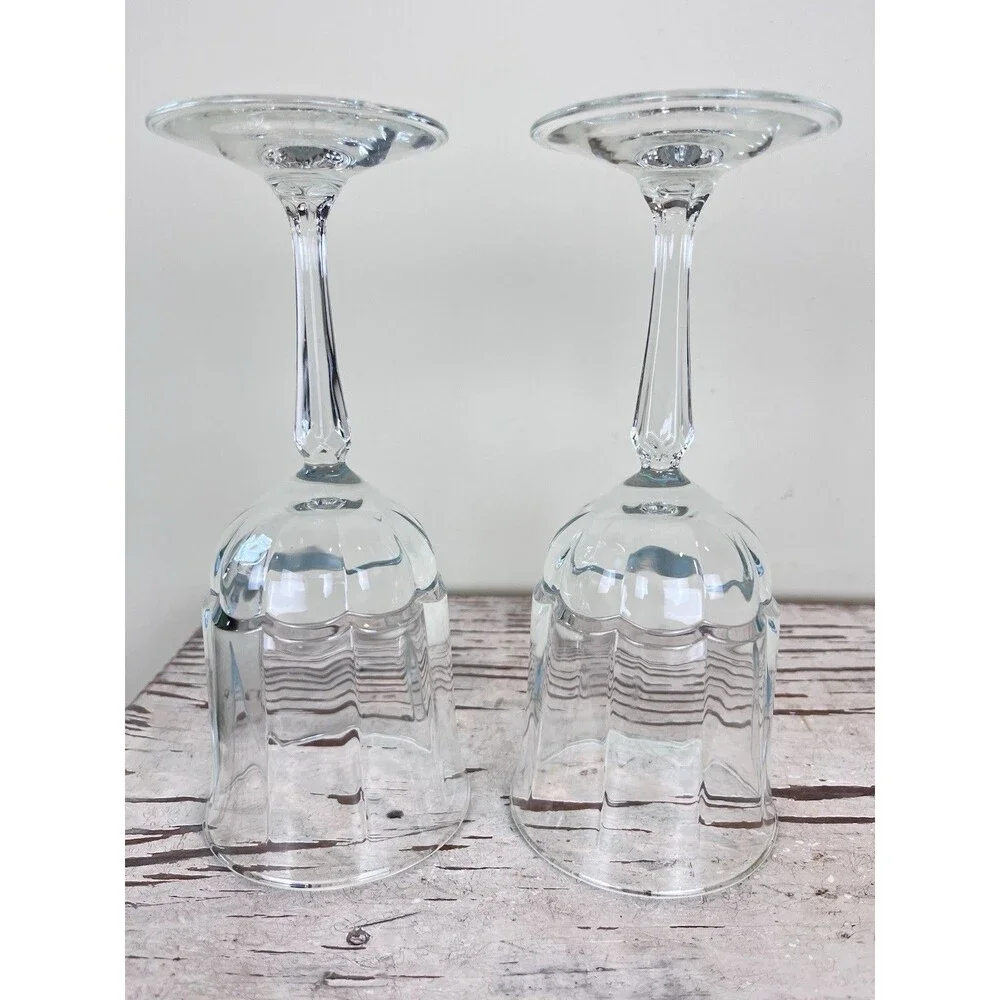 VTG French Goblet Clear Glass Pedestal Footed Stemware Wine Drinking Glasses 2